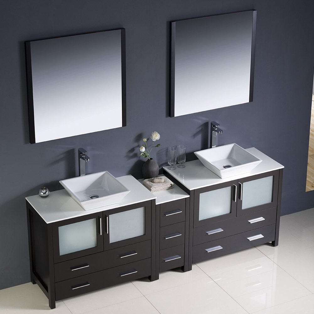 Fresca Torino 84 Espresso Modern Double Sink Bathroom Vanity w/ Side Cabinet & Vessel Sinks