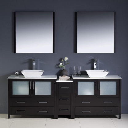 Fresca Torino 84 Espresso Modern Double Sink Bathroom Vanity w/ Side Cabinet & Vessel Sinks