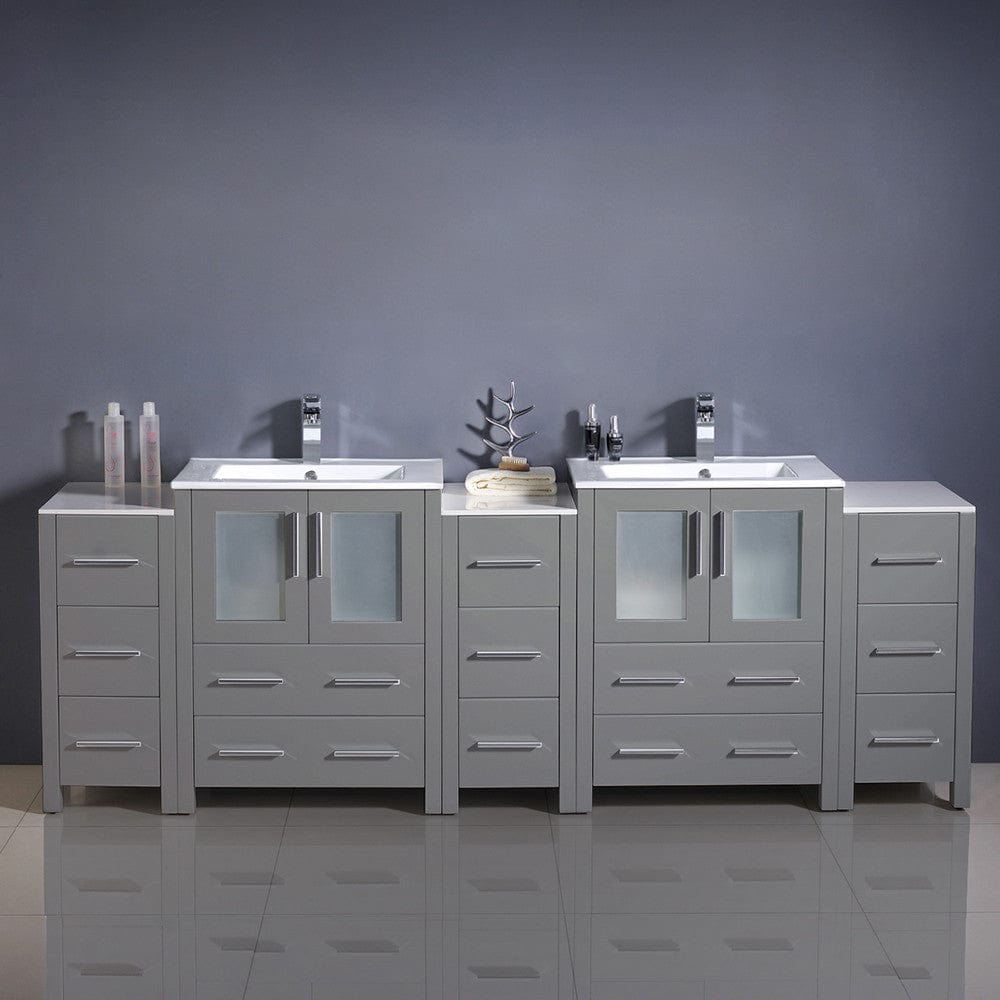 Fresca Torino 84 Gray Modern Double Sink Bathroom Cabinets w/ Integrated Sinks