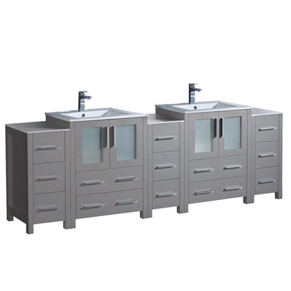 Fresca Torino 84 Gray Modern Double Sink Bathroom Cabinets w/ Integrated Sinks