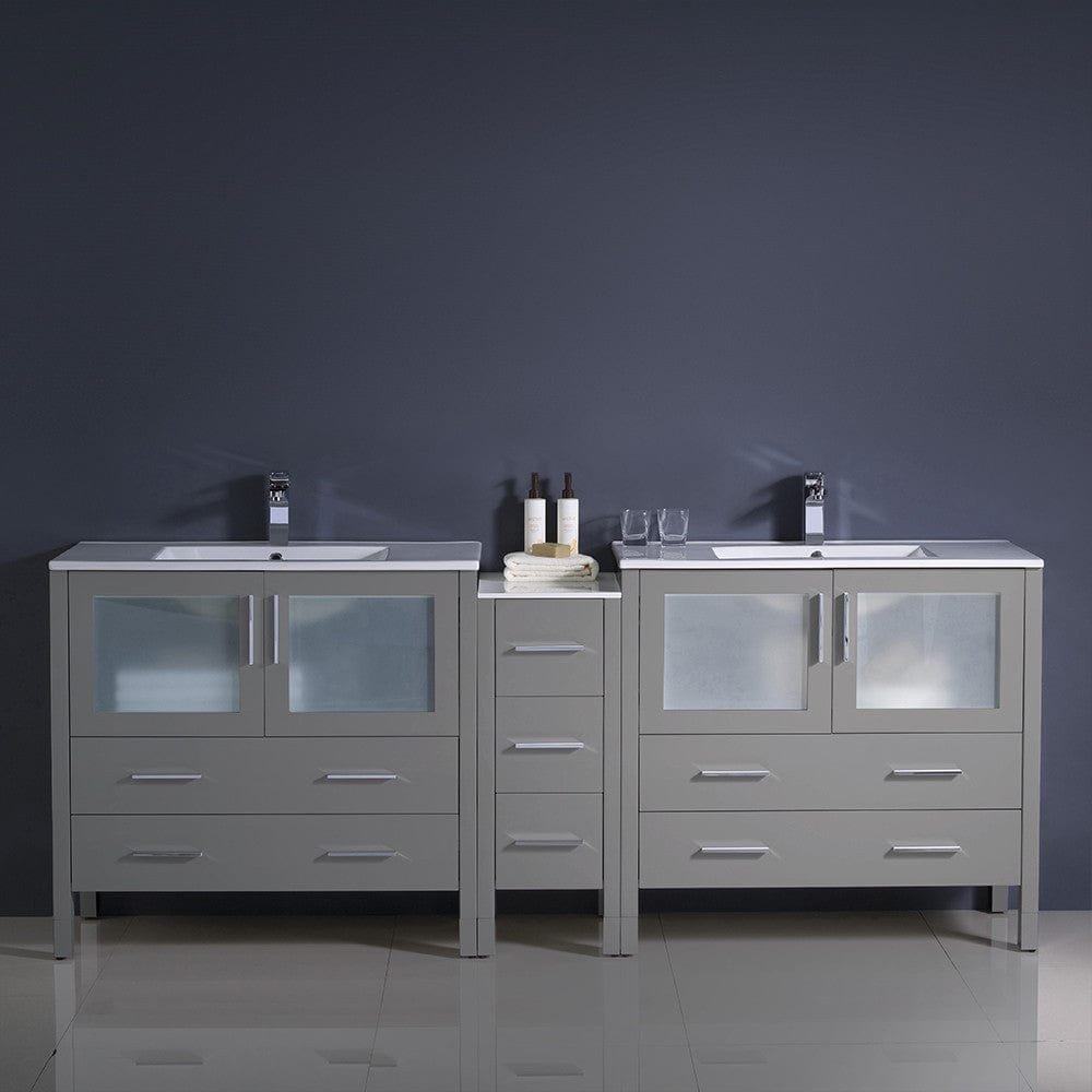 Fresca Torino 84 Gray Modern Double Sink Bathroom Cabinets w/ Integrated Sinks