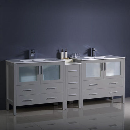 Fresca Torino 84 Gray Modern Double Sink Bathroom Cabinets w/ Integrated Sinks