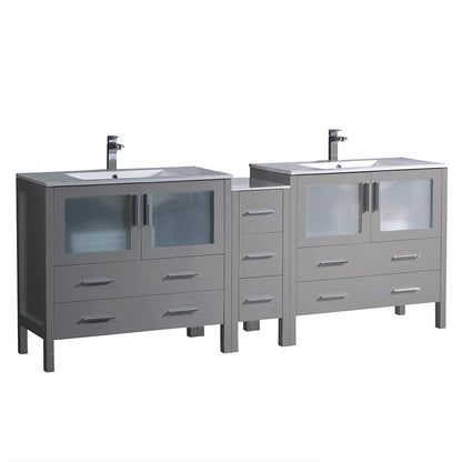 Fresca Torino 84 Gray Modern Double Sink Bathroom Cabinets w/ Integrated Sinks