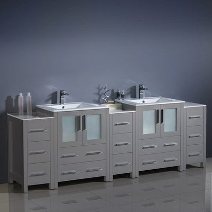 Fresca Torino 84 Gray Modern Double Sink Bathroom Cabinets w/ Integrated Sinks