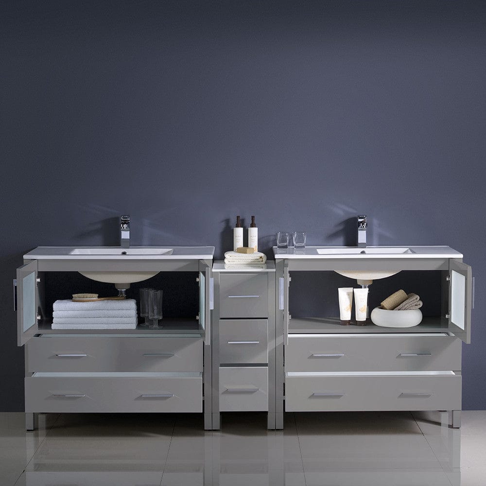 Fresca Torino 84 Gray Modern Double Sink Bathroom Cabinets w/ Integrated Sinks