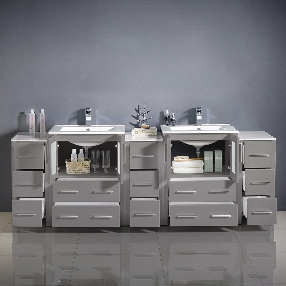 Fresca Torino 84 Gray Modern Double Sink Bathroom Cabinets w/ Integrated Sinks