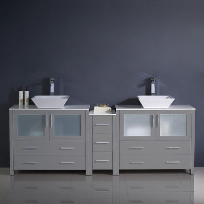 Fresca Torino 84 Gray Modern Double Sink Bathroom Cabinets w/ Tops & Vessel Sinks