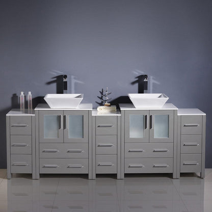 Fresca Torino 84 Gray Modern Double Sink Bathroom Cabinets w/ Tops & Vessel Sinks