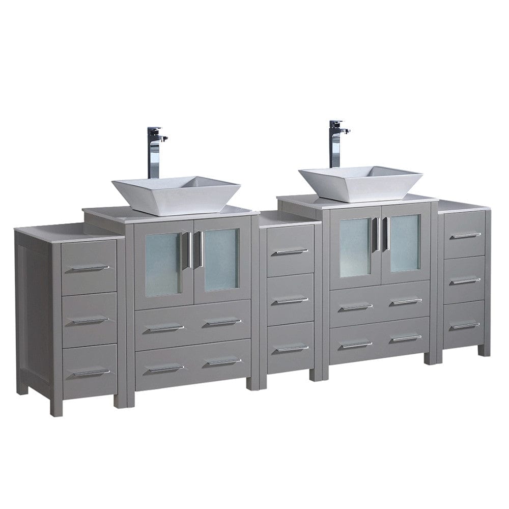 Fresca Torino 84" Gray Modern Double Sink Bathroom Cabinets w/ Tops & Vessel Sinks