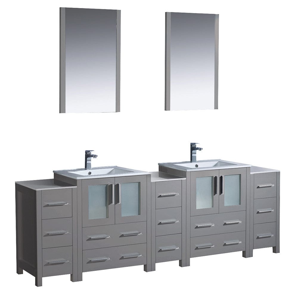 Fresca Torino 84" Gray Modern Double Sink Bathroom Vanity w/ 3 Side Cabinets & Integrated Sinks