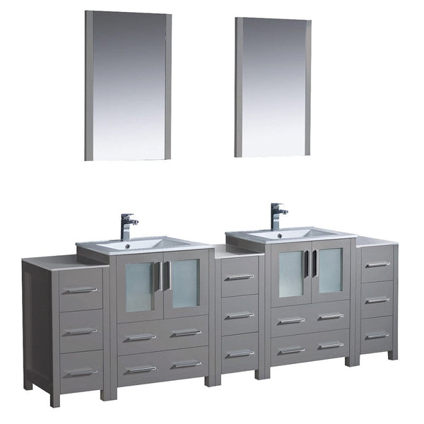 Fresca Torino 84 Gray Modern Double Sink Bathroom Vanity w/ 3 Side Cabinets & Integrated Sinks