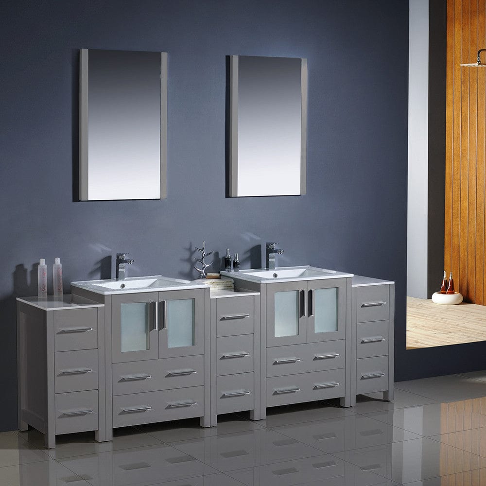 Fresca Torino 84 Gray Modern Double Sink Bathroom Vanity w/ 3 Side Cabinets & Integrated Sinks