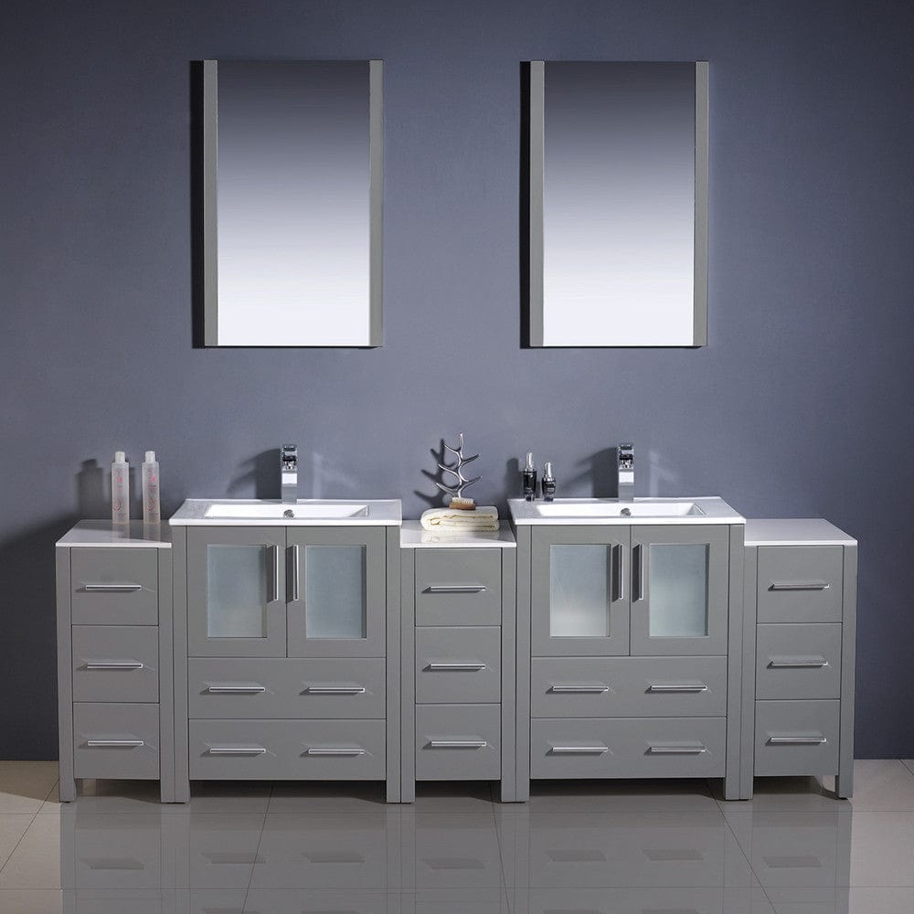 Fresca Torino 84 Gray Modern Double Sink Bathroom Vanity w/ 3 Side Cabinets & Integrated Sinks