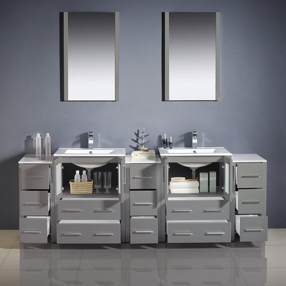 Fresca Torino 84 Gray Modern Double Sink Bathroom Vanity w/ 3 Side Cabinets & Integrated Sinks