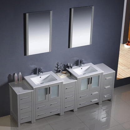 Fresca Torino 84 Gray Modern Double Sink Bathroom Vanity w/ 3 Side Cabinets & Integrated Sinks