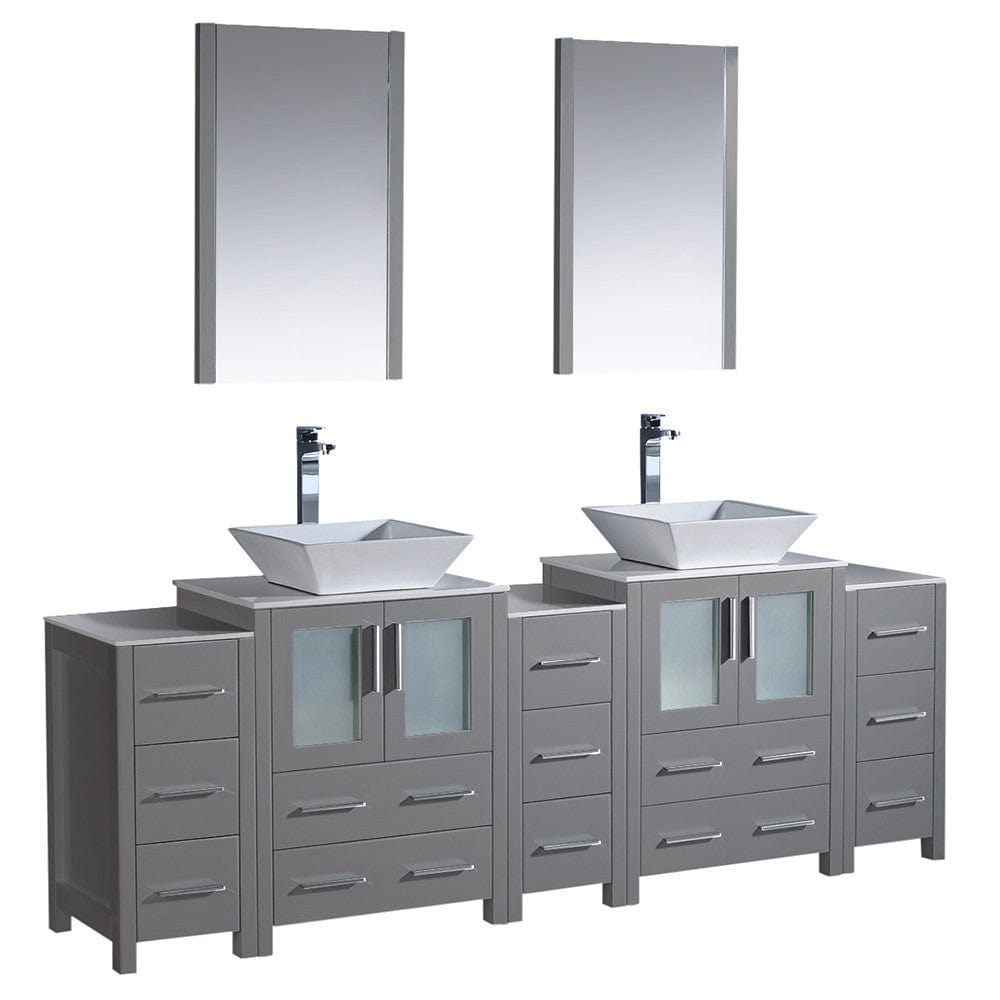 Fresca Torino 84" Gray Modern Double Sink Bathroom Vanity w/ 3 Side Cabinets & Vessel Sinks