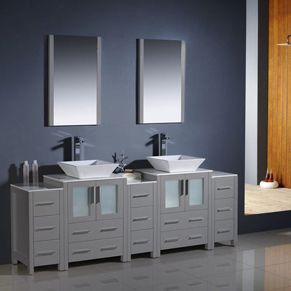 Fresca Torino 84 Gray Modern Double Sink Bathroom Vanity w/ 3 Side Cabinets & Vessel Sinks