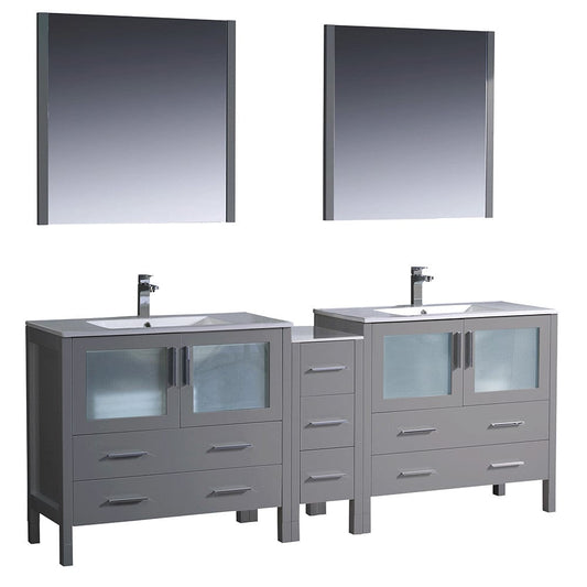 Fresca Torino 84" Gray Modern Double Sink Bathroom Vanity w/ Side Cabinet & Integrated Sinks