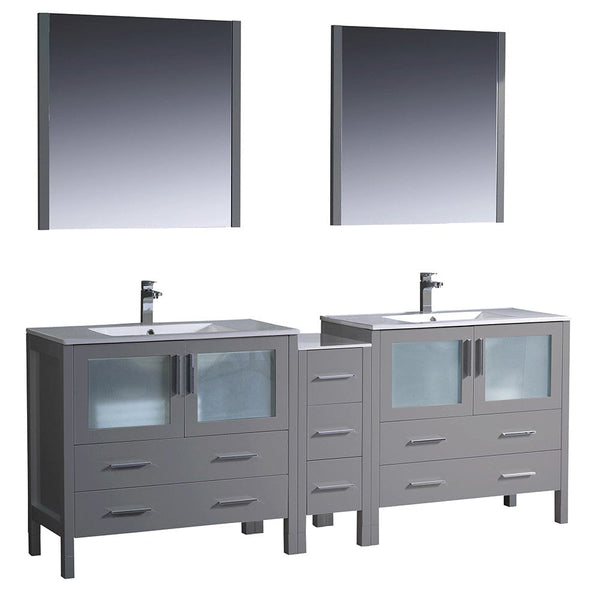 Fresca Torino 84 Gray Modern Double Sink Bathroom Vanity w/ Side Cabinet & Integrated Sinks