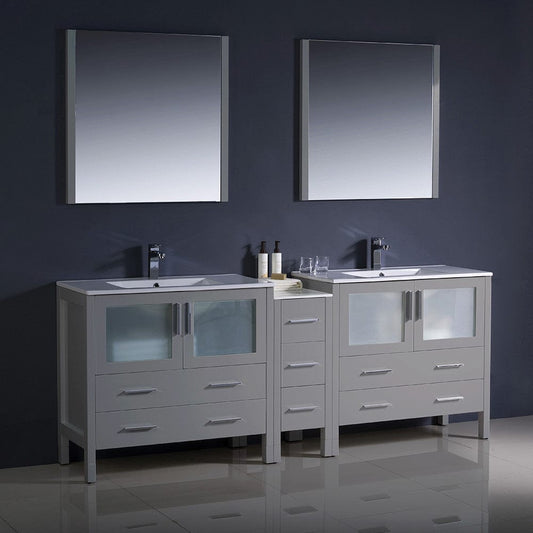 Fresca Torino 84 Gray Modern Double Sink Bathroom Vanity w/ Side Cabinet & Integrated Sinks