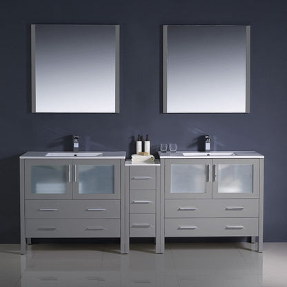 Fresca Torino 84 Gray Modern Double Sink Bathroom Vanity w/ Side Cabinet & Integrated Sinks