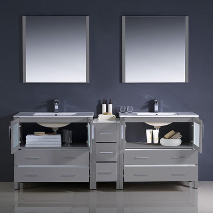 Fresca Torino 84 Gray Modern Double Sink Bathroom Vanity w/ Side Cabinet & Integrated Sinks