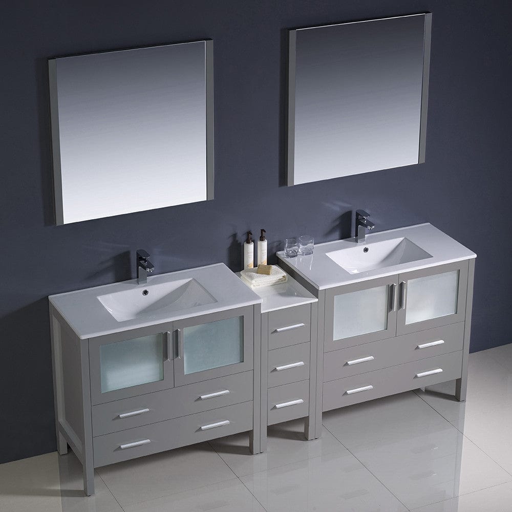 Fresca Torino 84 Gray Modern Double Sink Bathroom Vanity w/ Side Cabinet & Integrated Sinks