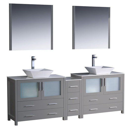 Fresca Torino 84" Gray Modern Double Sink Bathroom Vanity w/ Side Cabinet & Vessel Sinks