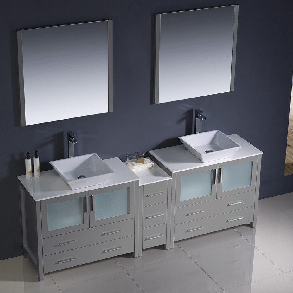 Fresca Torino 84 Gray Modern Double Sink Bathroom Vanity w/ Side Cabinet & Vessel Sinks