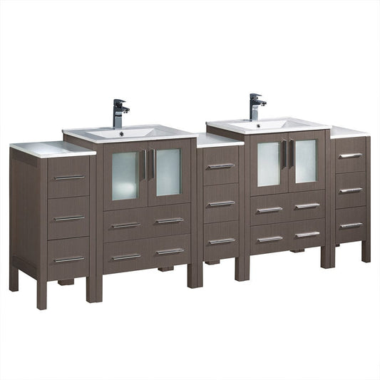 Fresca Torino 84 Gray Oak Modern Double Sink Bathroom Cabinets w/ Integrated Sinks