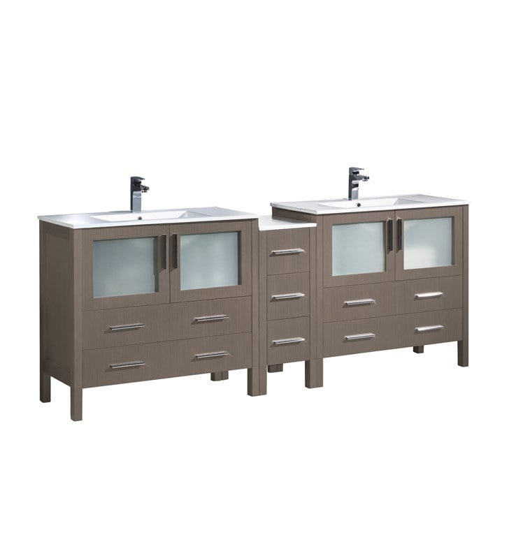 Fresca Torino 84" Gray Oak Modern Double Sink Bathroom Cabinets w/ Integrated Sinks