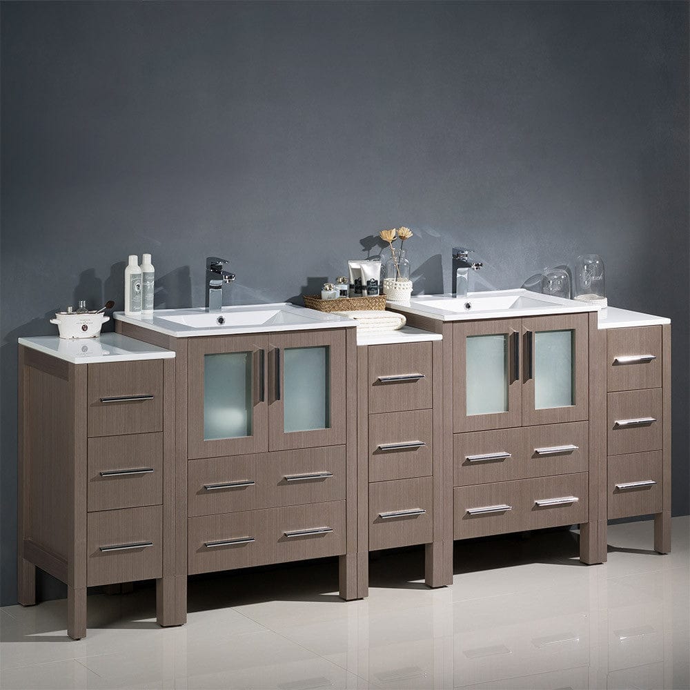 Fresca Torino 84 Gray Oak Modern Double Sink Bathroom Cabinets w/ Integrated Sinks