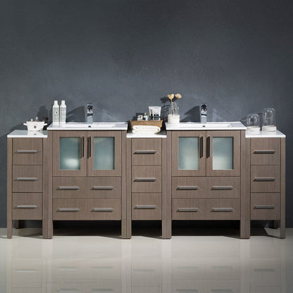 Fresca Torino 84 Gray Oak Modern Double Sink Bathroom Cabinets w/ Integrated Sinks