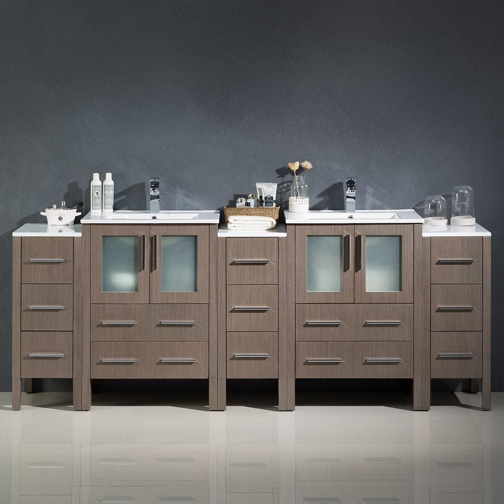 Fresca Torino 84 Gray Oak Modern Double Sink Bathroom Cabinets w/ Integrated Sinks