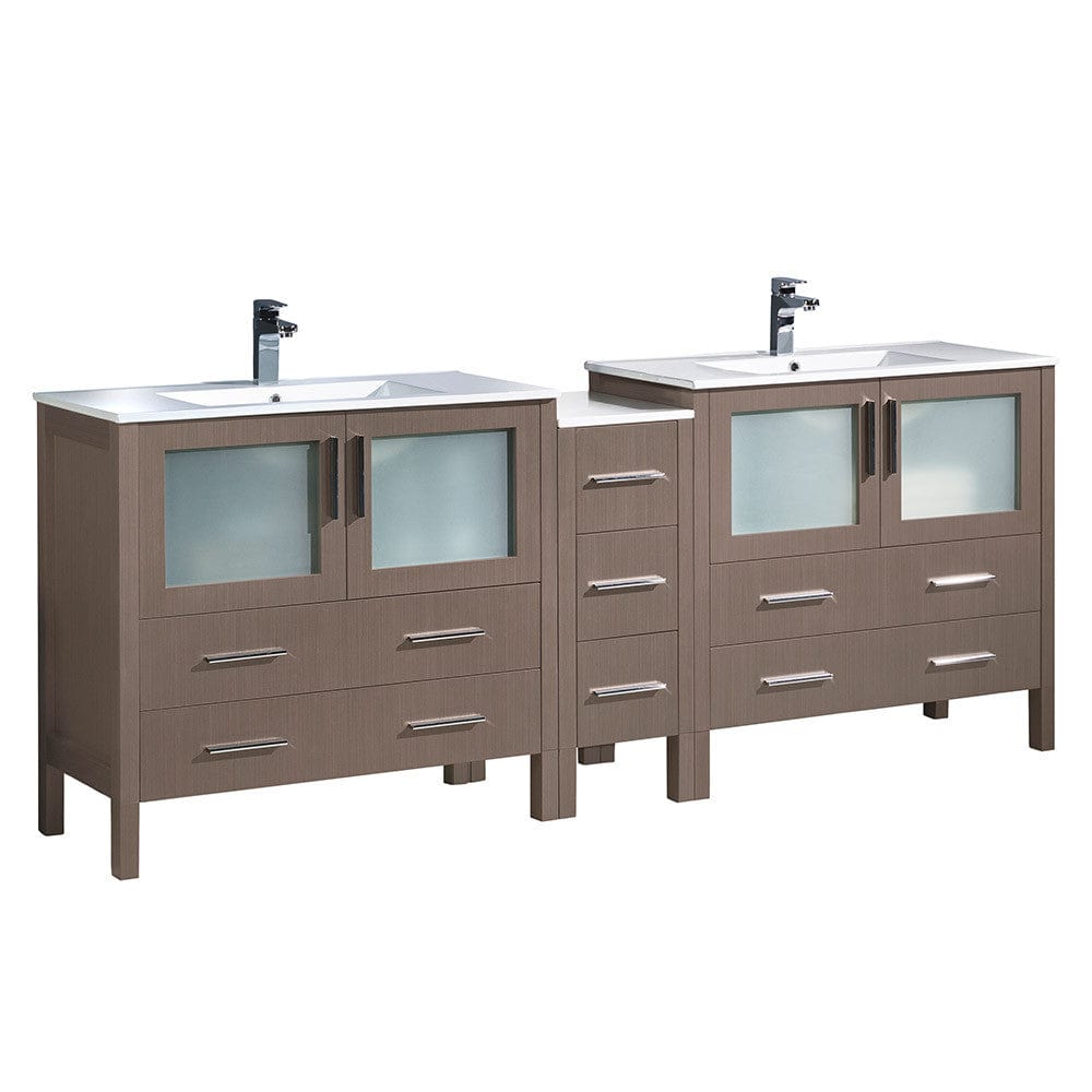 Fresca Torino 84 Gray Oak Modern Double Sink Bathroom Cabinets w/ Integrated Sinks