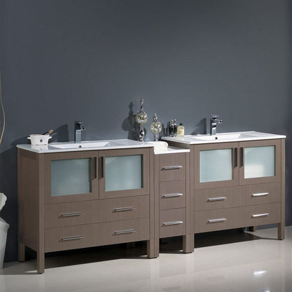 Fresca Torino 84 Gray Oak Modern Double Sink Bathroom Cabinets w/ Integrated Sinks