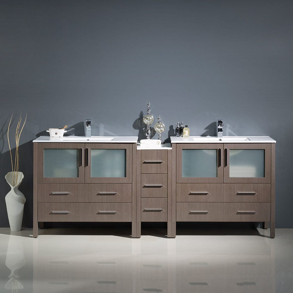 Fresca Torino 84 Gray Oak Modern Double Sink Bathroom Cabinets w/ Integrated Sinks