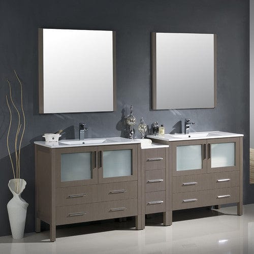 Fresca Torino 84" Gray Oak Modern Double Sink Bathroom Vanity w/ Side Cabinet & Integrated Sinks