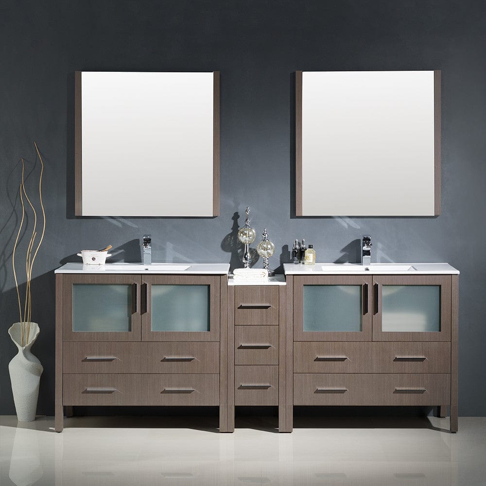 Fresca Torino 84 Gray Oak Modern Double Sink Bathroom Vanity w/ Side Cabinet & Integrated Sinks