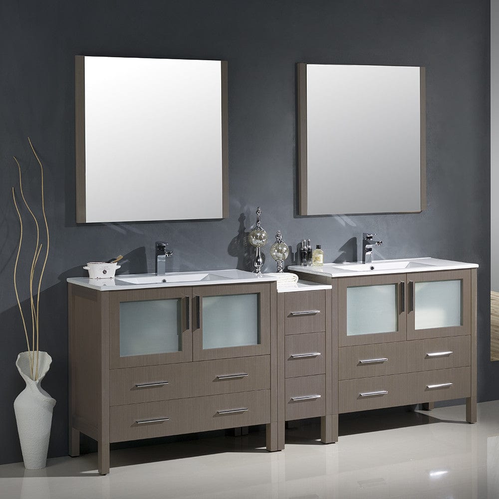 Fresca Torino 84 Gray Oak Modern Double Sink Bathroom Vanity w/ Side Cabinet & Integrated Sinks