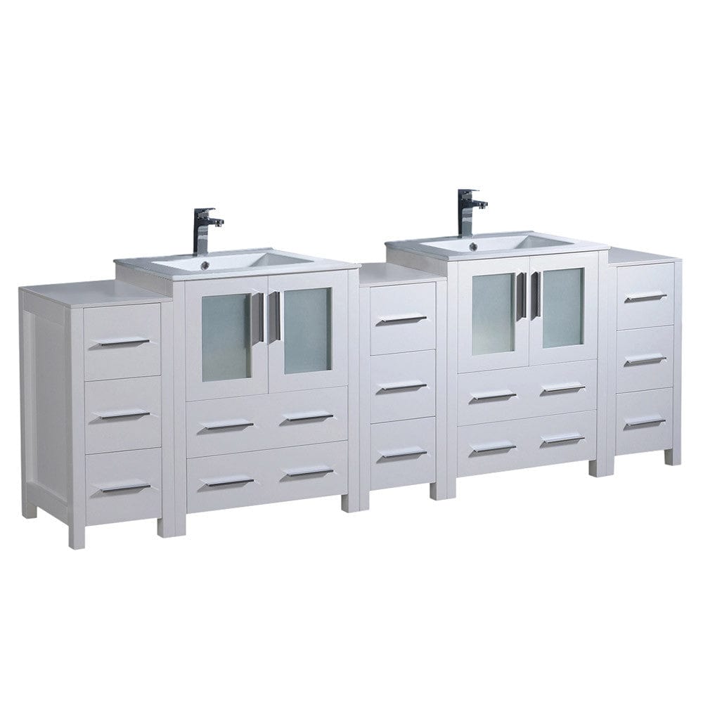 Fresca Torino 84 White Modern Double Sink Bathroom Cabinets w/ Integrated Sinks