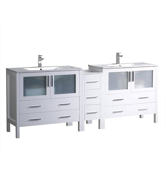 Fresca Torino 84" White Modern Double Sink Bathroom Cabinets w/ Integrated Sinks