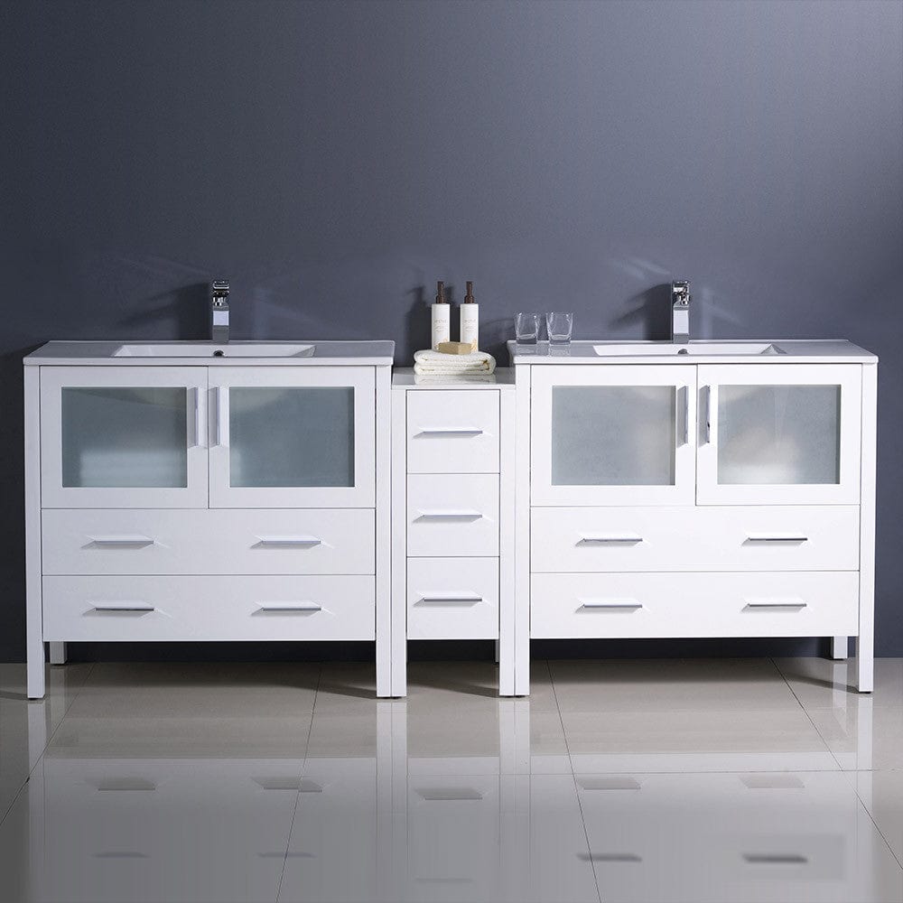 Fresca Torino 84 White Modern Double Sink Bathroom Cabinets w/ Integrated Sinks