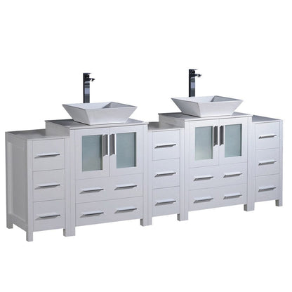 Fresca Torino 84 White Modern Double Sink Bathroom Cabinets w/ Tops & Vessel Sinks