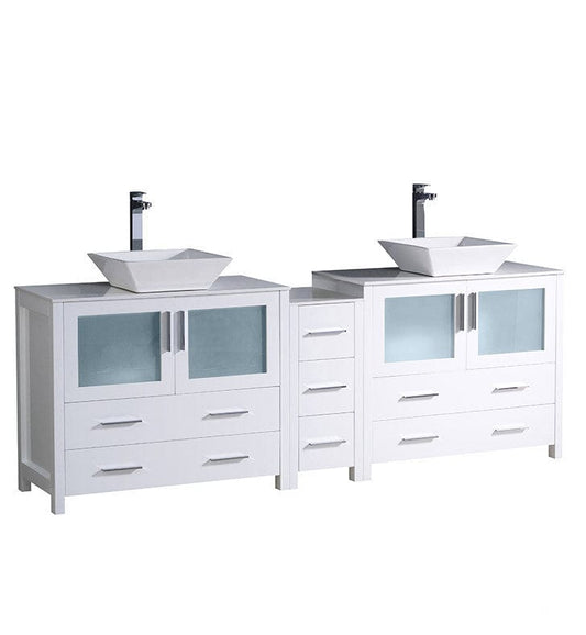 Fresca Torino 84" White Modern Double Sink Bathroom Cabinets w/ Tops & Vessel Sinks