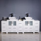 Fresca Torino 84 White Modern Double Sink Bathroom Cabinets w/ Tops & Vessel Sinks