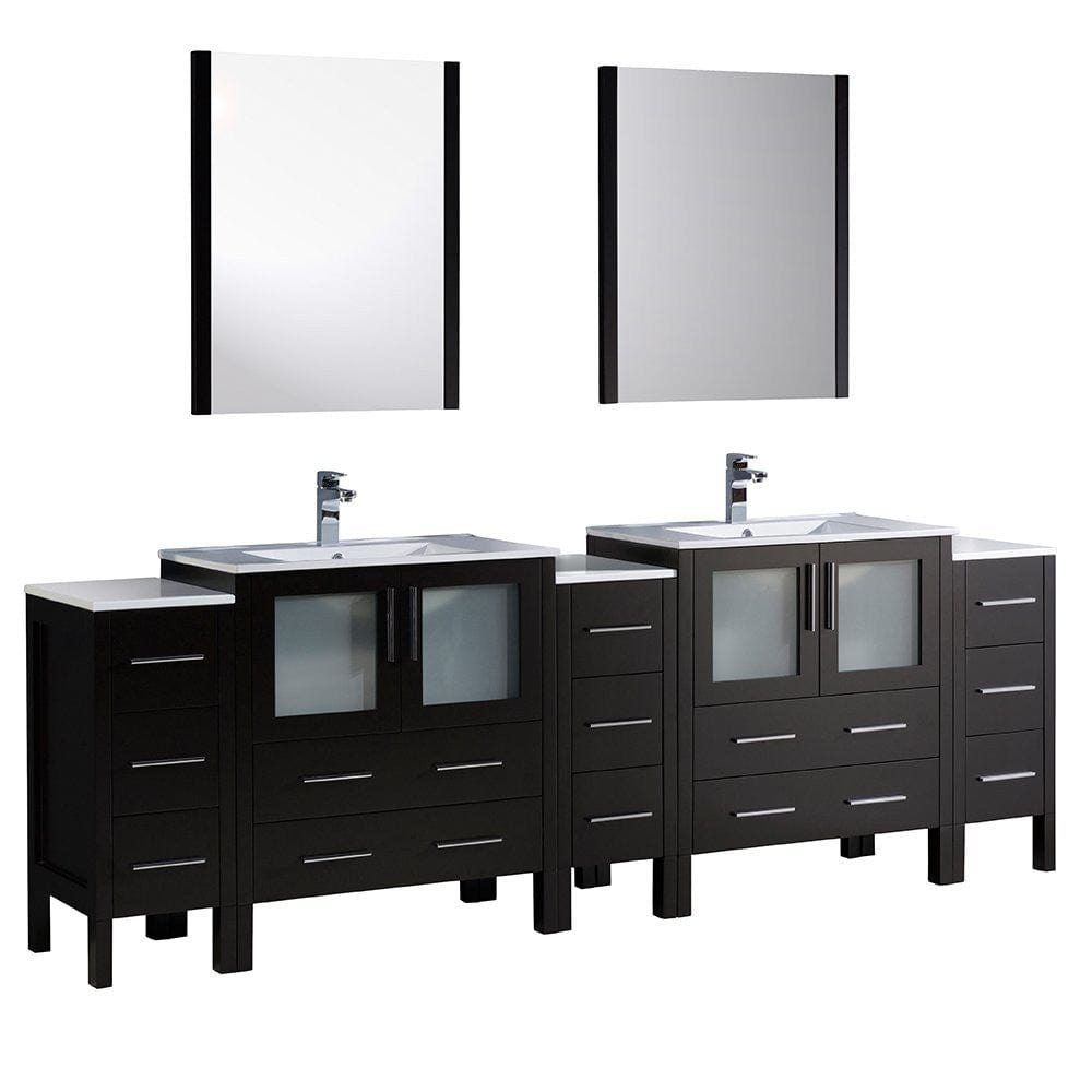 Fresca Torino 96 Espresso Modern Double Sink Bathroom Vanity w/ 3 Side Cabinets & Integrated Sinks