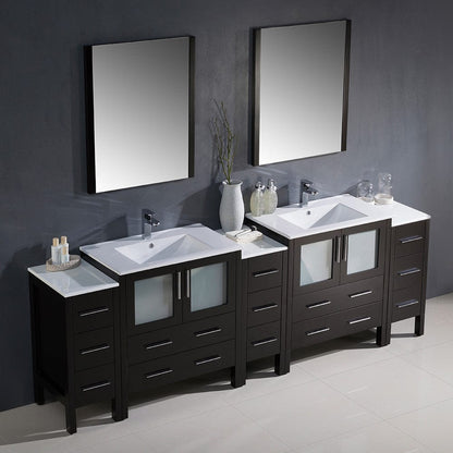 Fresca Torino 96 Espresso Modern Double Sink Bathroom Vanity w/ 3 Side Cabinets & Integrated Sinks