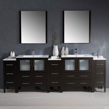 Fresca Torino 96 Espresso Modern Double Sink Bathroom Vanity w/ 3 Side Cabinets & Integrated Sinks