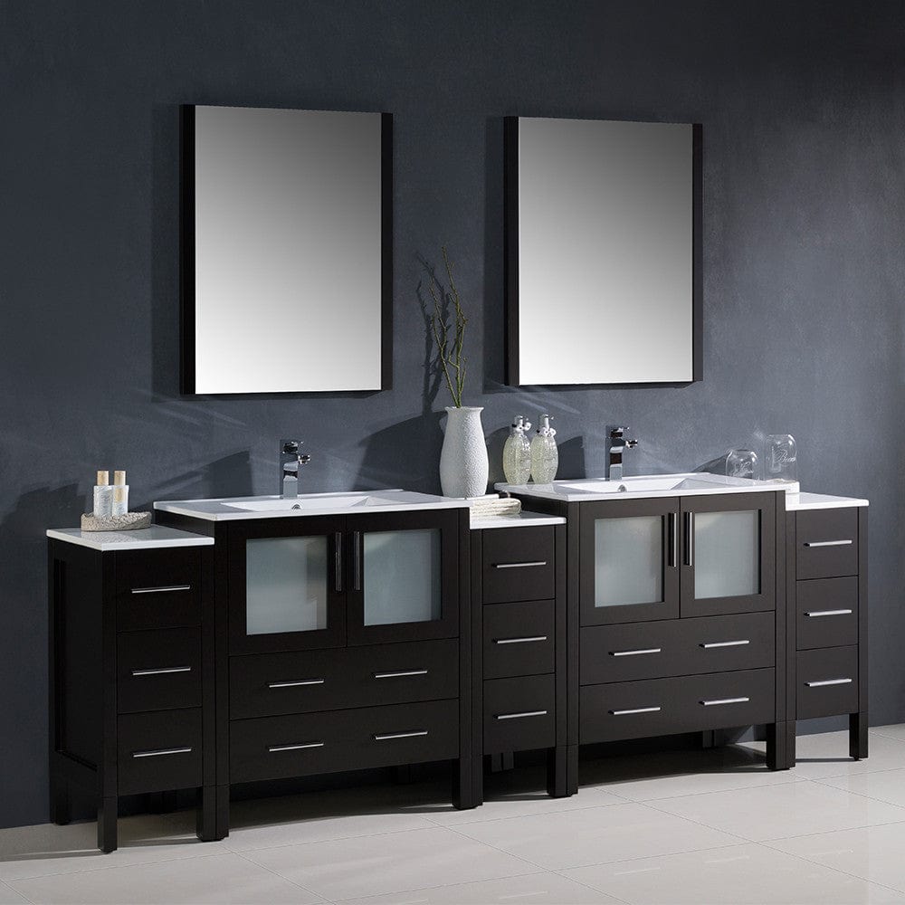 Fresca Torino 96 Espresso Modern Double Sink Bathroom Vanity w/ 3 Side Cabinets & Integrated Sinks